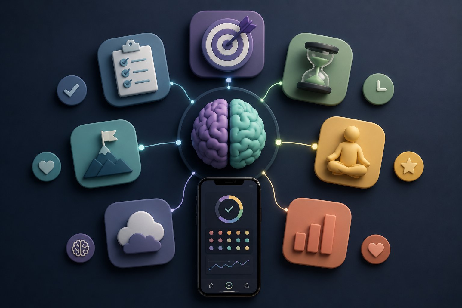 Phone showing a habit tracker app designed for ADHD with visual cues and simple layout