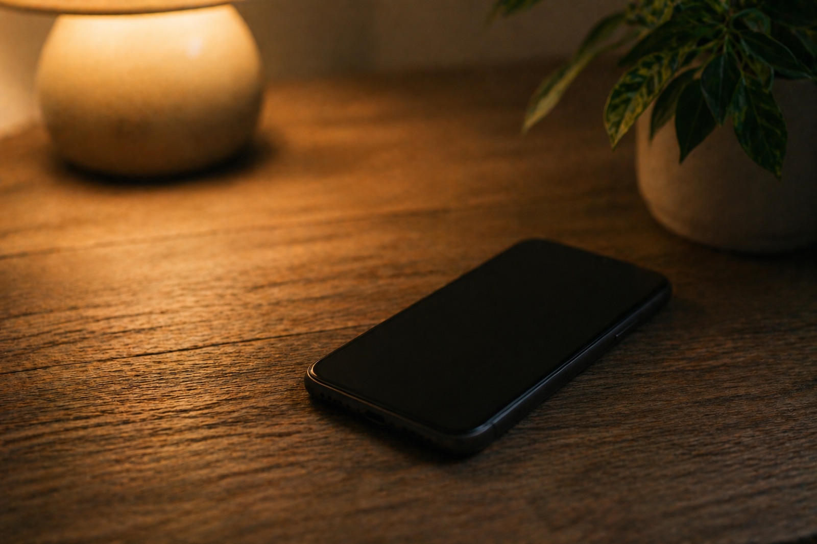 Glowing phone in dark room