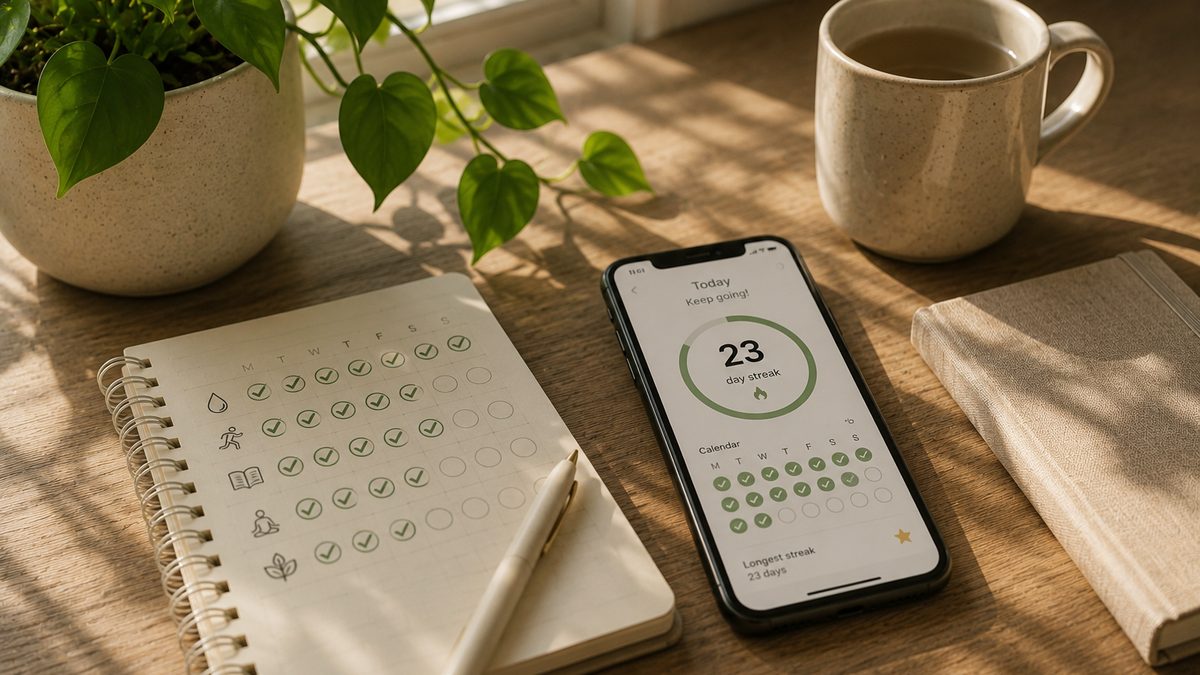 A phone showing a habit tracker app with a long calendar view instead of a streak counter