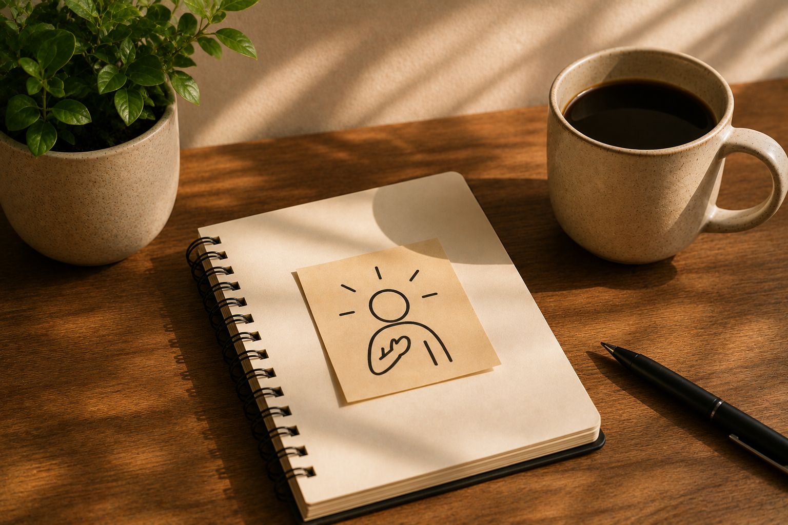 A journal page with 'I am' statements beside a phone showing an identity-based habit tracker