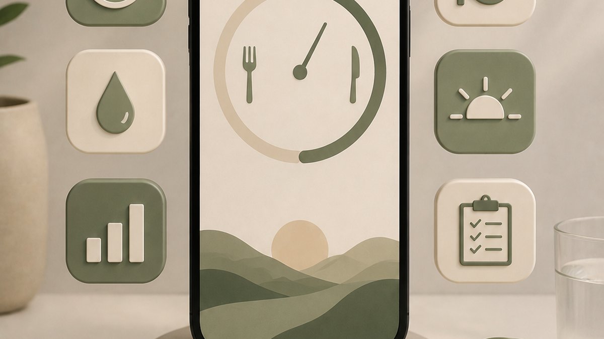 Phone showing an intermittent fasting tracker app with a daily eating window log