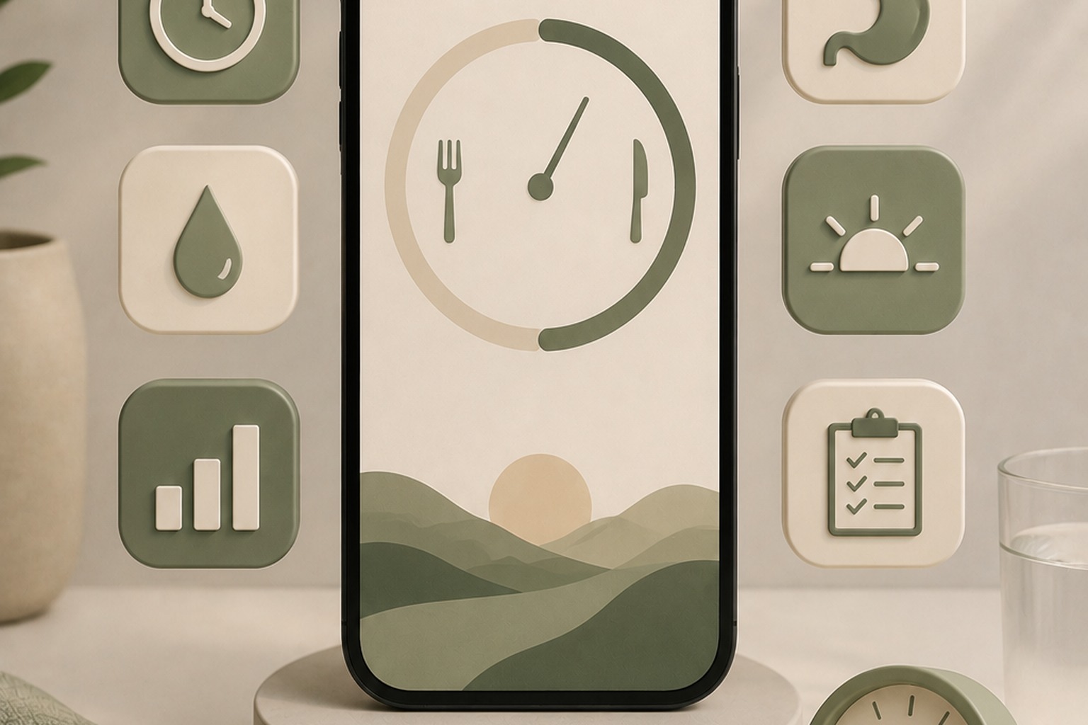 Phone showing an intermittent fasting tracker app with a daily eating window log