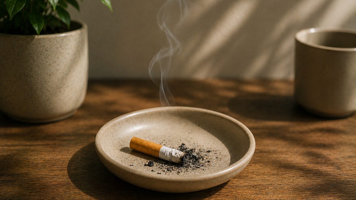 A pack of cigarettes beside a phone showing a quit-smoking taper tracker