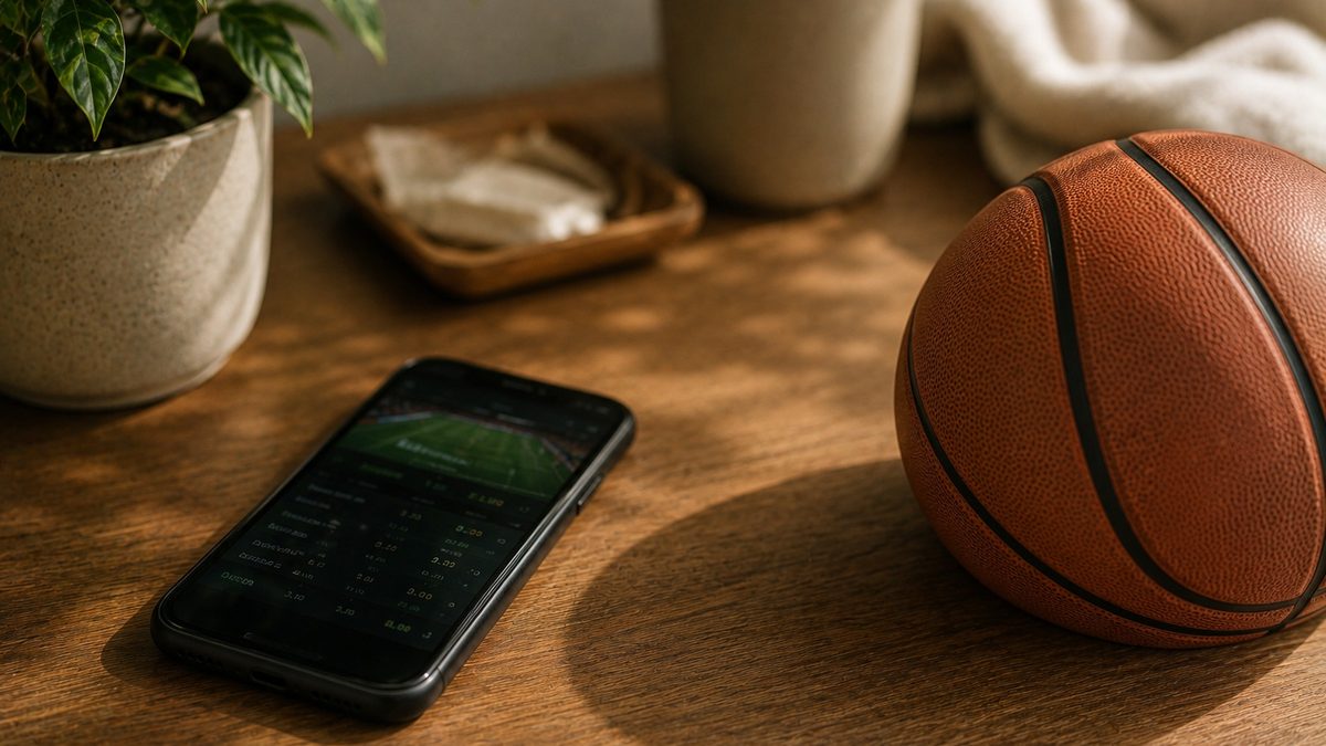 A phone showing a sportsbook app being deleted beside a tracker logging self-exclusion progress