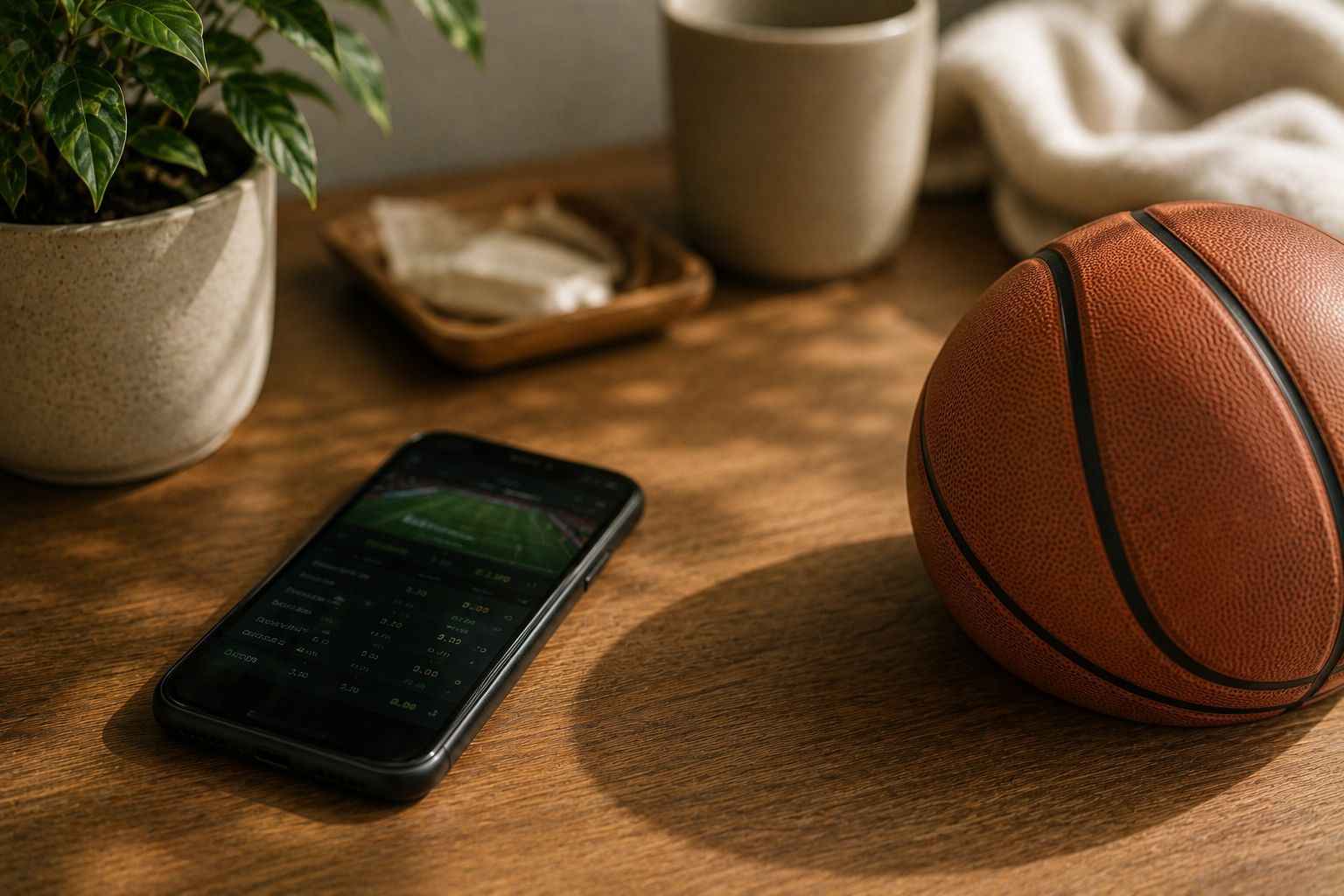 A phone showing a sports betting app beside a quit-betting tracker