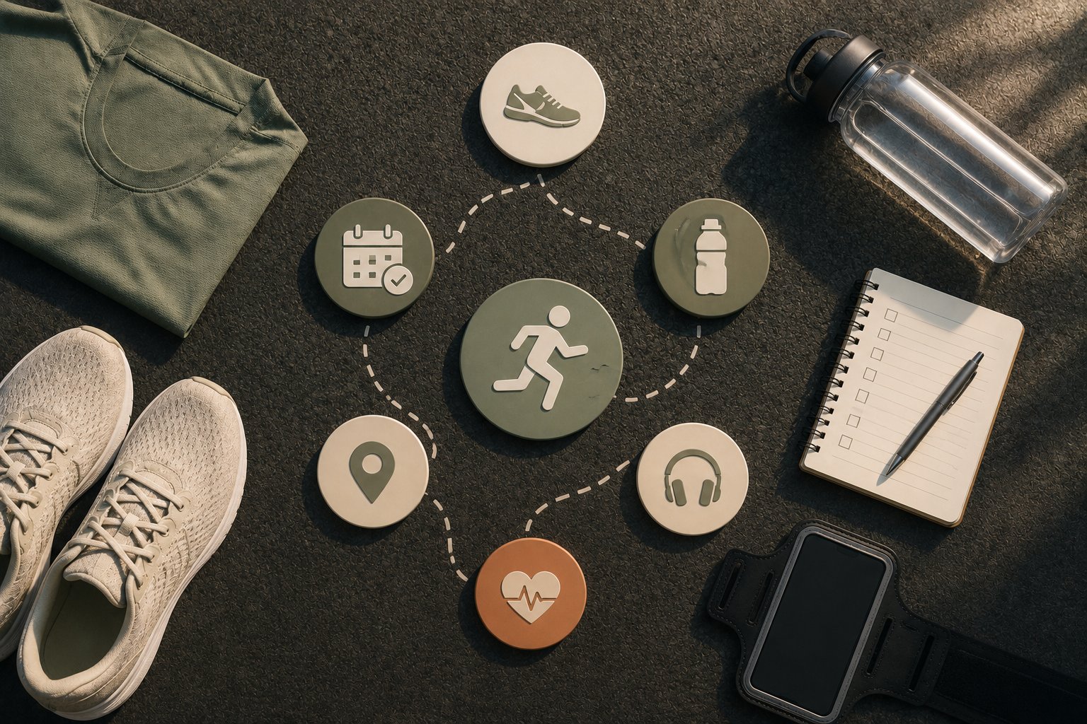 Person starting a run with a phone showing a running habit tracker app