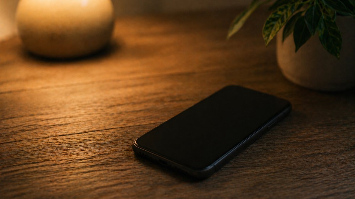 Glowing phone in dark room